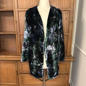 Eva Franco Anthropologie Green Floral Velvet Car Coat, Size Small